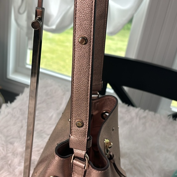 KATE SPADE NEW YORK Marti Spade Stud Small Bucket Bag - Golden Pea Metallic - Picture 10 of 16